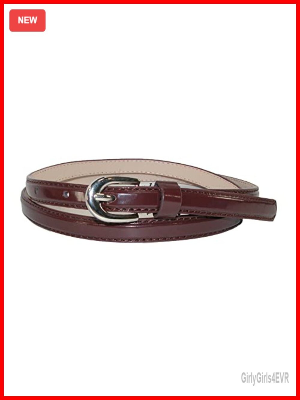 Skinny Patent Faux Leather Dress Belt 1/2 Inch Slim Silver Buckle